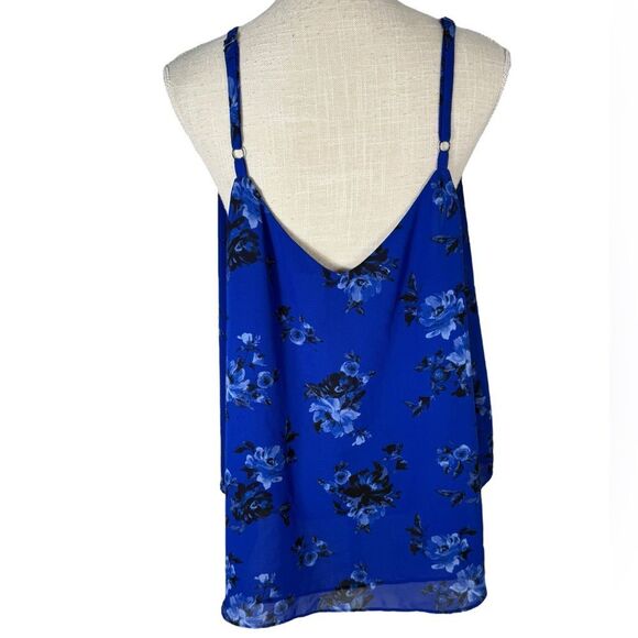 Torrid Royal Blue Floral Sophie Chiffon Double Layer Swing Cami Tank Top - Picture 4 of 6